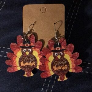 New Wood Give Thanks Turkey Earrings
